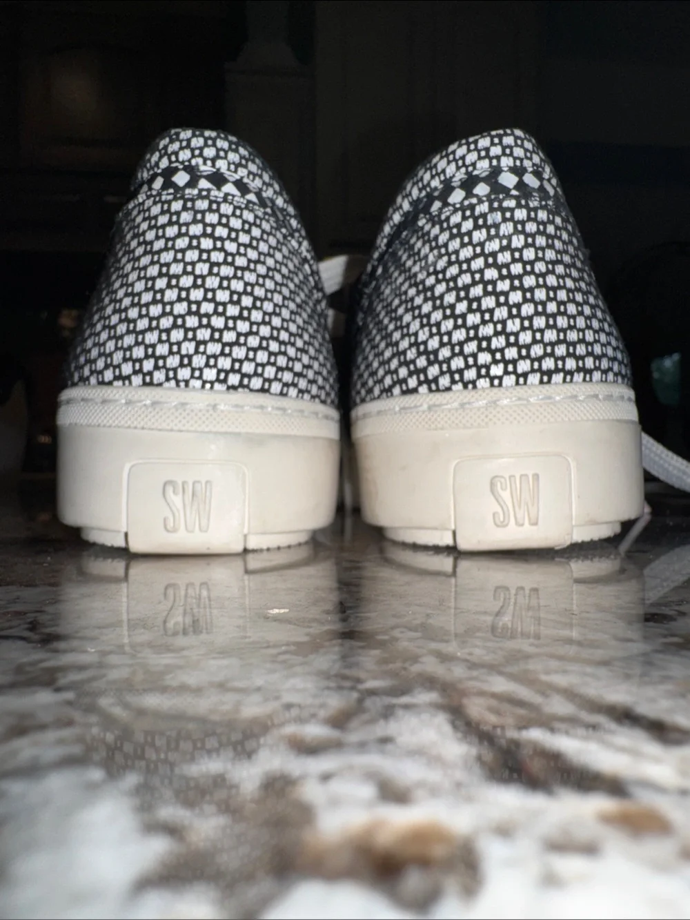 Stuart Weitzman Black and White Checker Lace-Up Sneakers